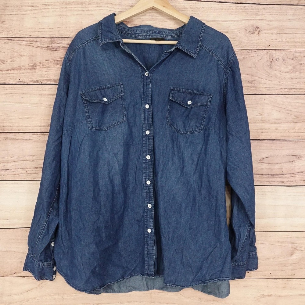 Torrid Button-Up Womens 3 Blue Collared Long Sleeve Denim Pocket Shirt Top